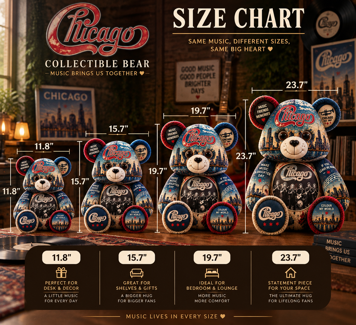 Chicago Bear Custom Shaped Pillow – Classic Rock Music Fan Gift