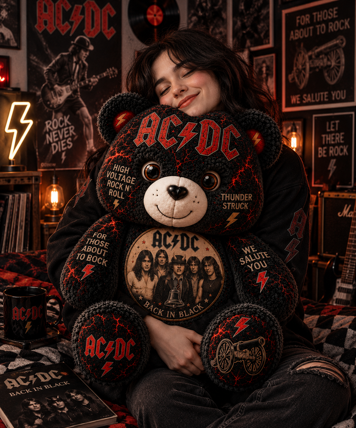 ACDC Bear Custom Shaped Pillow – Rock Music Legend Gift