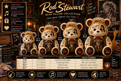 Rod Stewart Bear Custom Shaped Pillow – Forever Young Rock Music Fan Gift, Classic Rock Lover Decor