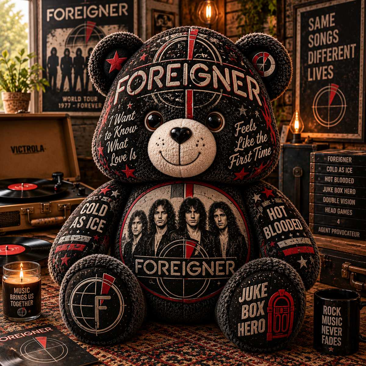 Foreigner Bear Custom Shaped Pillow – Classic Rock Music Fan Gift