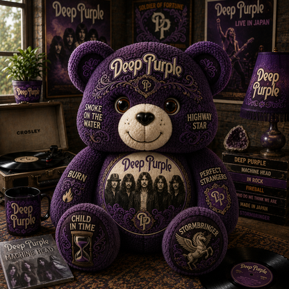 Deep Purple Bear Custom Shaped Pillow – Classic Rock Music Fan Gift