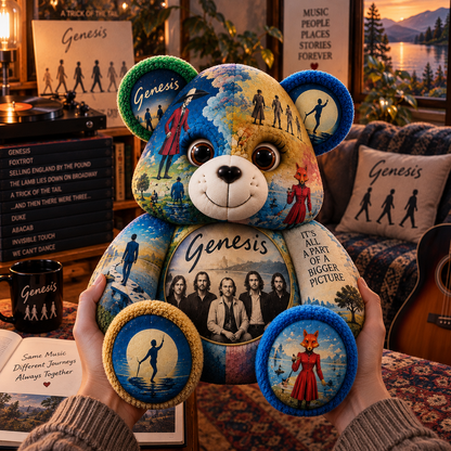 Genesis Bear Custom Shaped Pillow – Progressive Rock Fan Gift