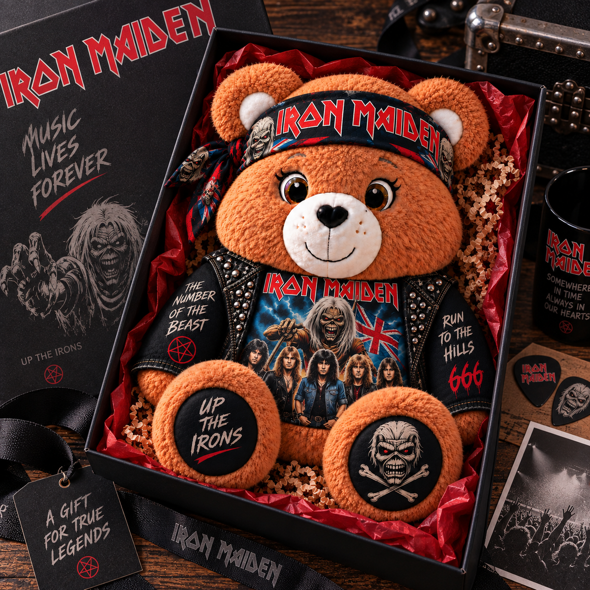 Iron Maiden Custom Shaped Bear Pillow – The Number of the Beast Run to the Hills Heavy Metal Music Inspired Gift for Iron Maiden Fans