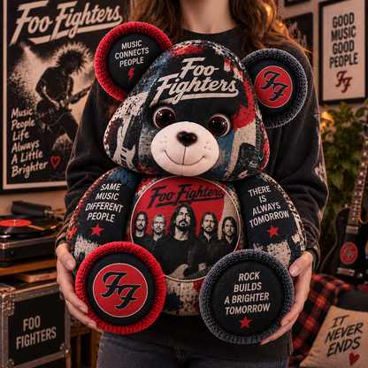 Foo Fighters Custom Shaped Bear Pillow – Alternative Rock Music Inspired Gift for Fans