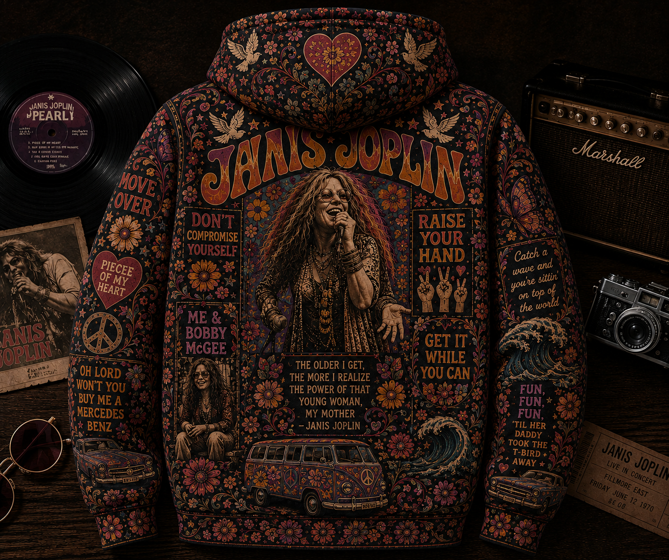 Janis Joplin Hippie Peace All Over Print - 60s 70s Music Lover Shirt
