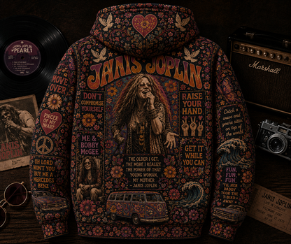 Janis Joplin Hippie Peace All Over Print - 60s 70s Music Lover Shirt