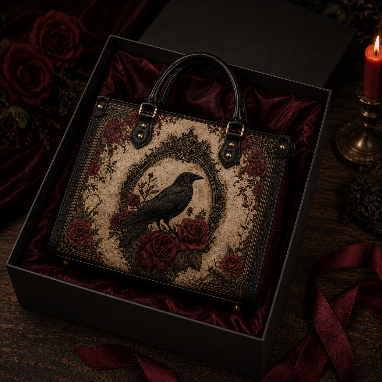 The Raven Gothic Leather Handbag – Victorian Raven & Rose Bag