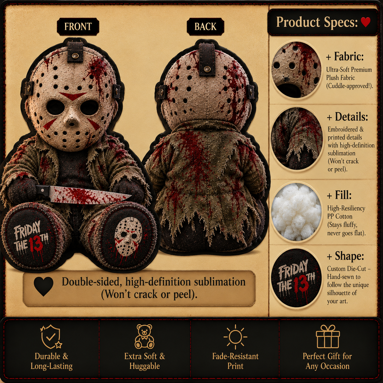 Jason Voorhees Horror Custom Shape Pillow – Creepy Halloween Collector Gift