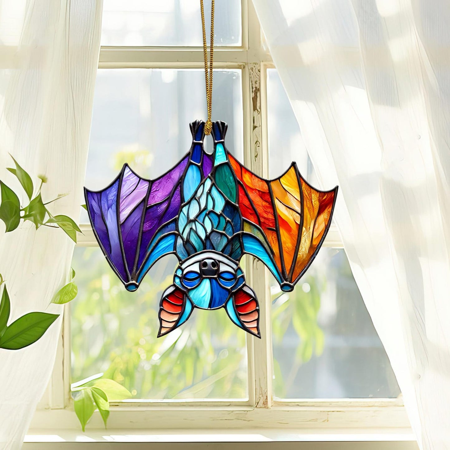Upside Down Bat Colorful Ornament Suncatcher