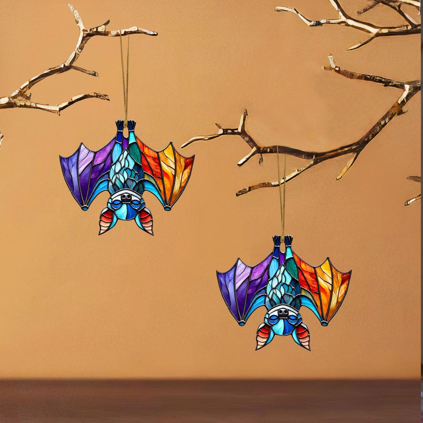Upside Down Bat Colorful Ornament Suncatcher