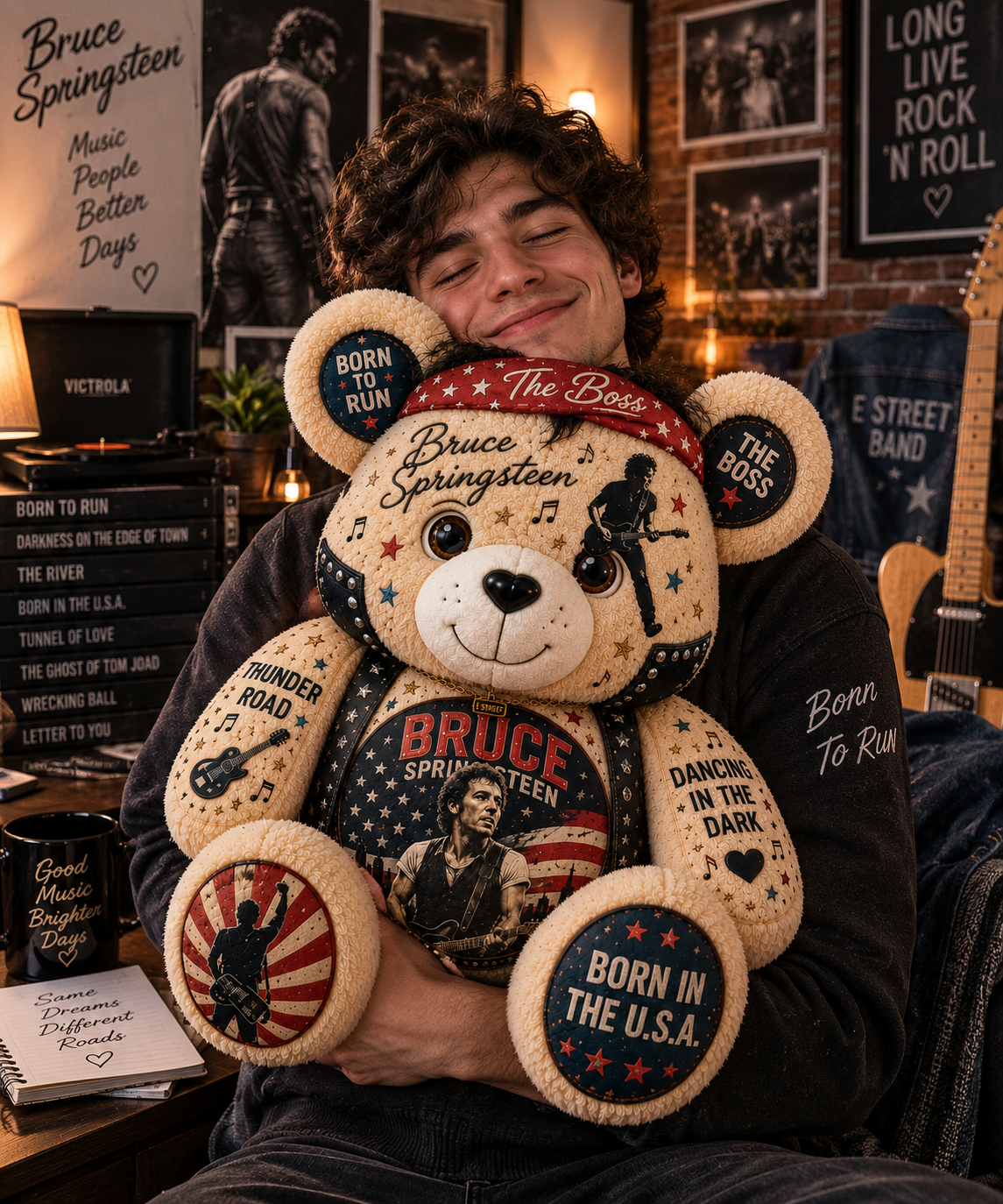 Bruce Springsteen Bear Custom Shaped Pillow – The Boss, Born to Run Rock Music Fan Gift