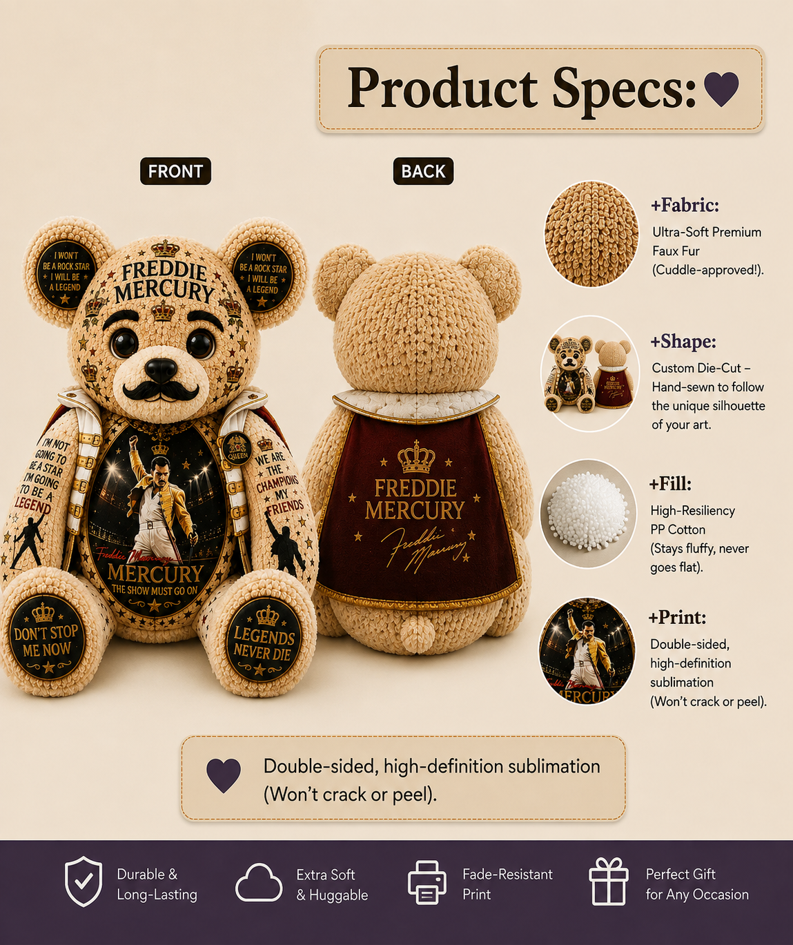 Freddie Mercury The Show Must Go On Bear Custom Shaped Pillow – Queen Legend Music Lover Gift