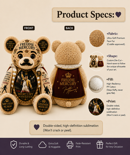 Freddie Mercury The Show Must Go On Bear Custom Shaped Pillow – Queen Legend Music Lover Gift