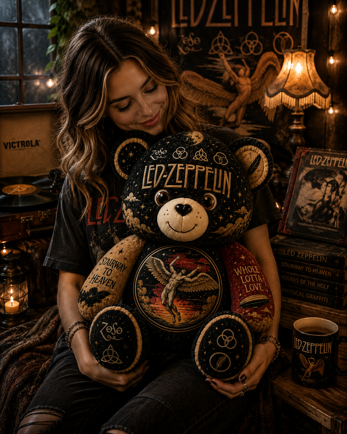Led Zeppelin Bear Custom Shaped Pillow – Gift for Classic Music Lover