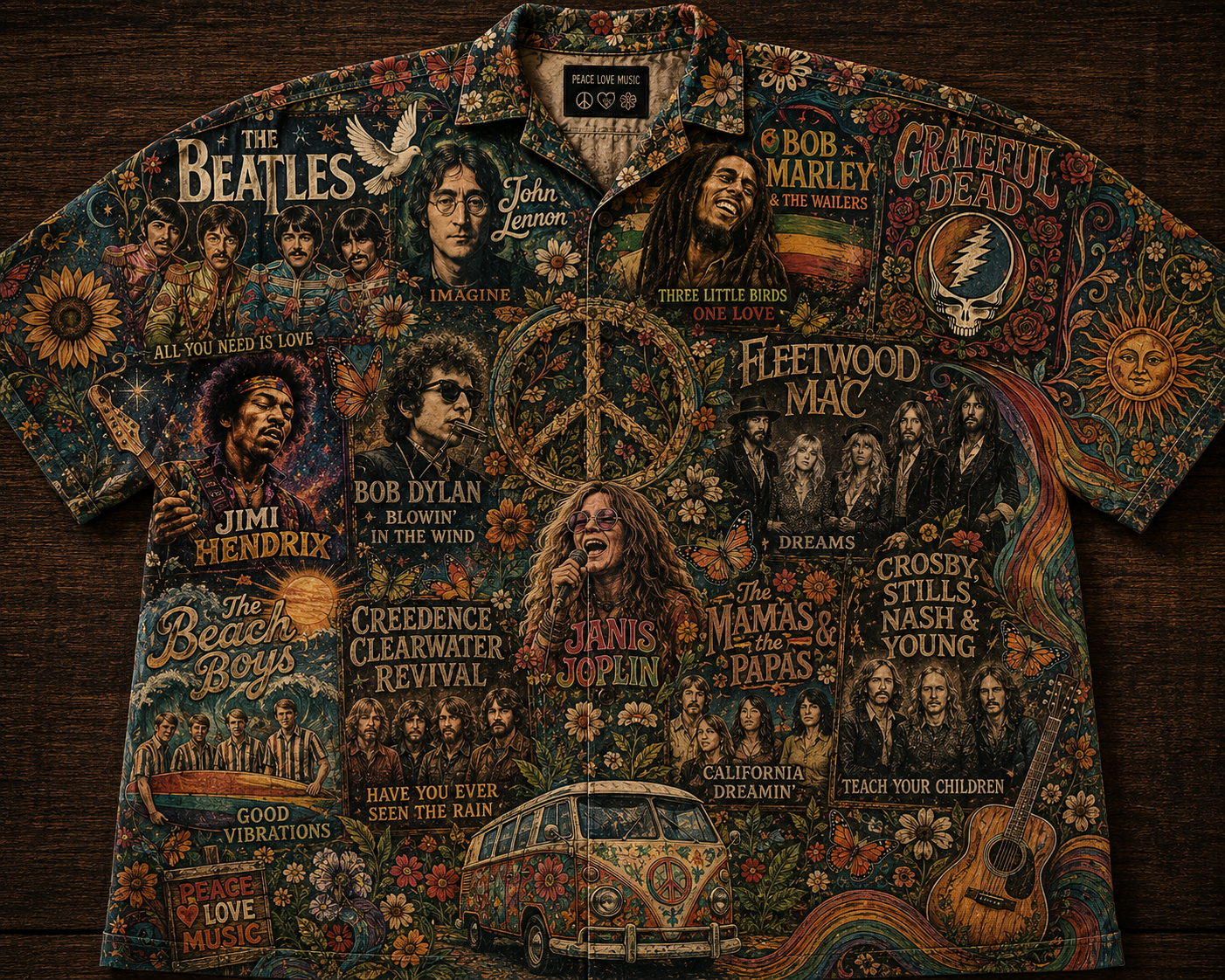 Peace Love Classic Music Hawaiian Shirt - Vintage Music Fan Gift