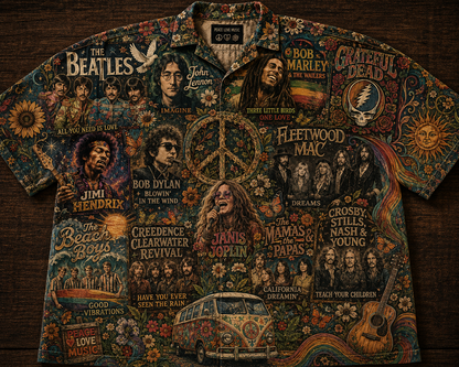 Peace Love Classic Music Hawaiian Shirt - Vintage Music Fan Gift