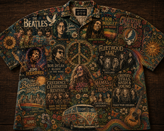 Peace Love Classic Music Hawaiian Shirt - Vintage Music Fan Gift