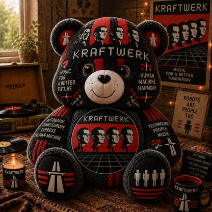 Kraftwerk Custom Shaped Bear Pillow – Electronic Music & Synth-Pop Inspired Gift for Kraftwerk Fans