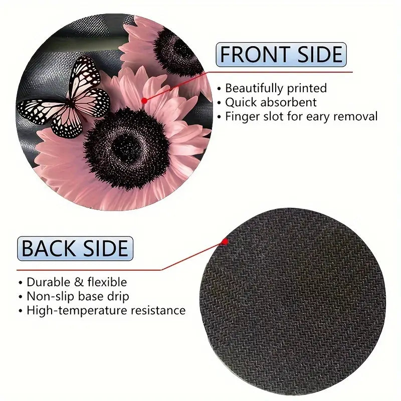 Pink Sunflower & Butterfly Car Coaster