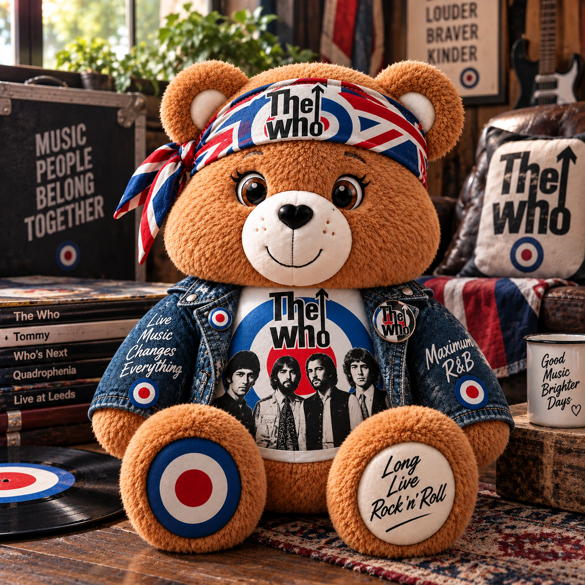 The Who Custom Shaped Bear Pillow – Classic British Rock Inspired Gift for The Who Fans