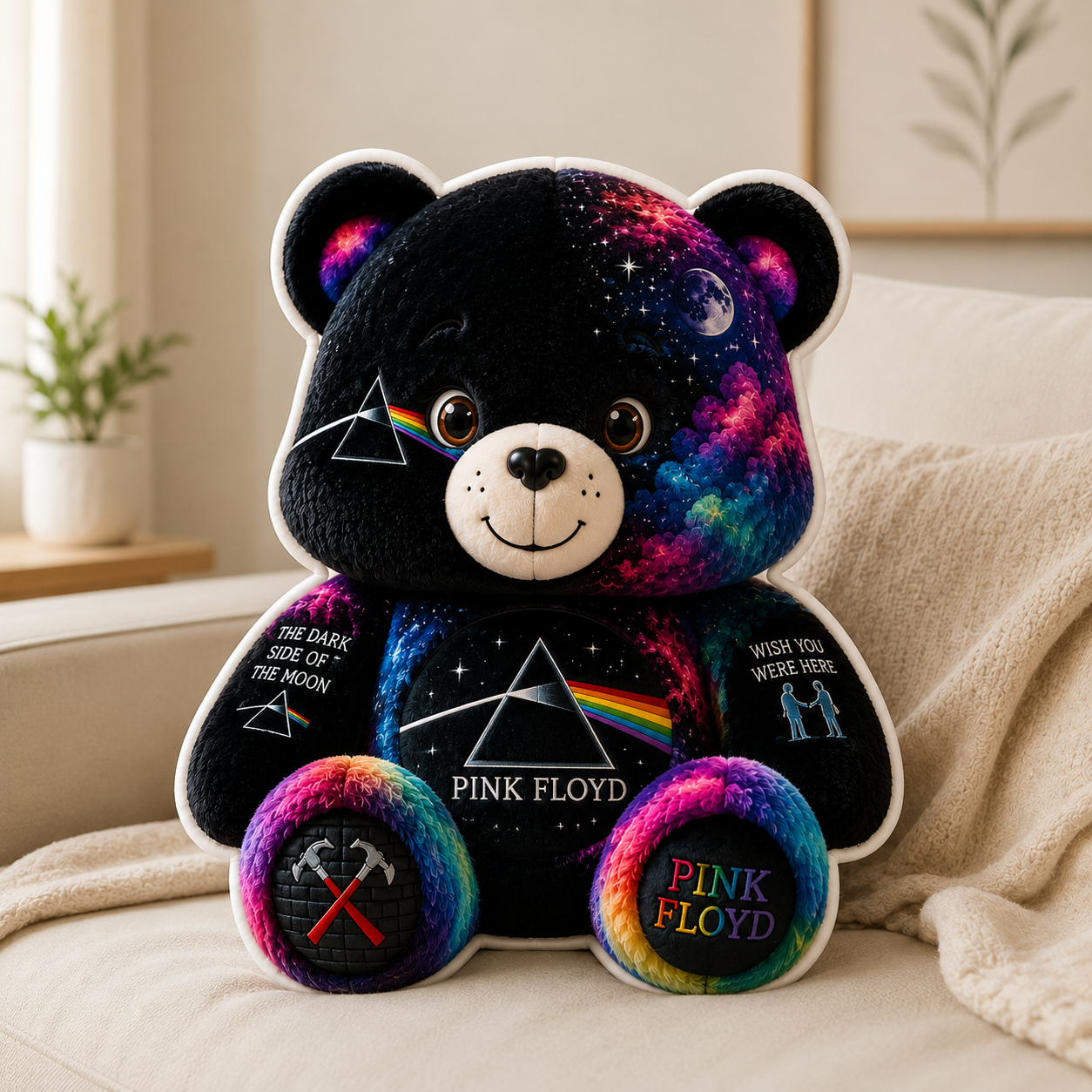 Pink Floyd Bear Custom Shaped Pillow – Gift for Pink Floyd Fans & Classic Rock Lovers