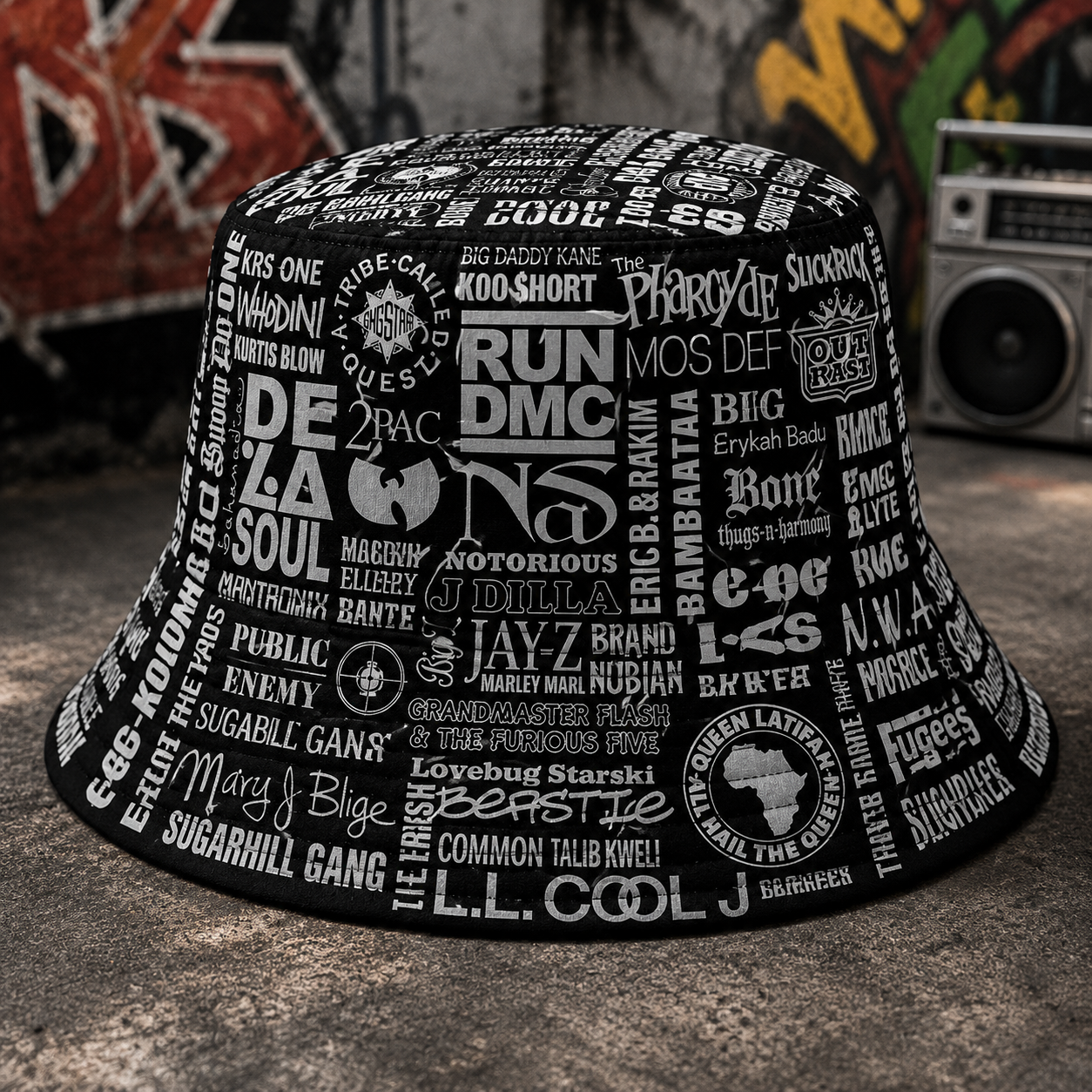 Classic Golden 80’s & 90’s Hip Hop All Over  Bucket Hat Version 2