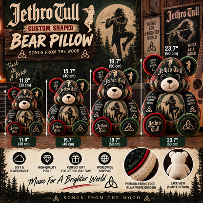 Jethro Tull Custom Shaped Bear Pillow – Progressive Folk Rock Music Inspired Gift for Fans