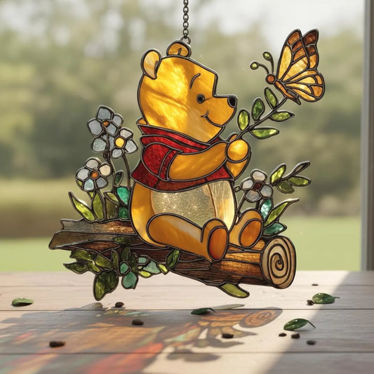 Cute Bear & Butterfly Shape Stained Glass Suncatcher - Gift For Home Decor