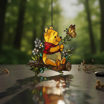 Cute Bear & Butterfly Shape Stained Glass Suncatcher - Gift For Home Decor