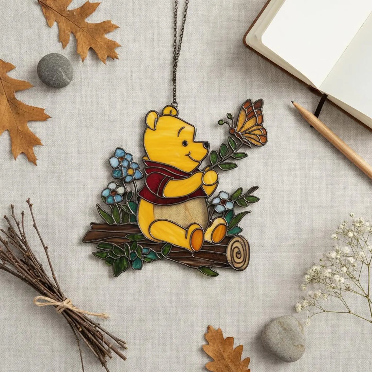 Cute Bear & Butterfly Shape Stained Glass Suncatcher - Gift For Home Decor
