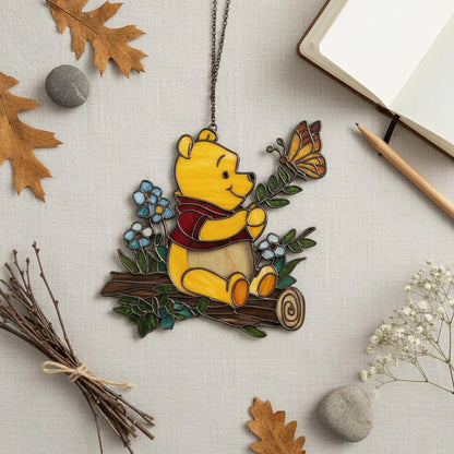 Cute Bear & Butterfly Shape Stained Glass Suncatcher - Gift For Home Decor