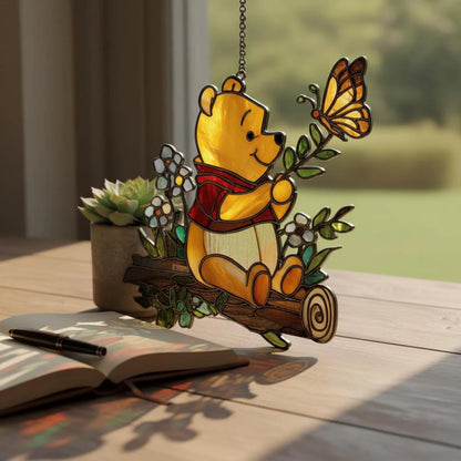 Cute Bear & Butterfly Shape Stained Glass Suncatcher - Gift For Home Decor