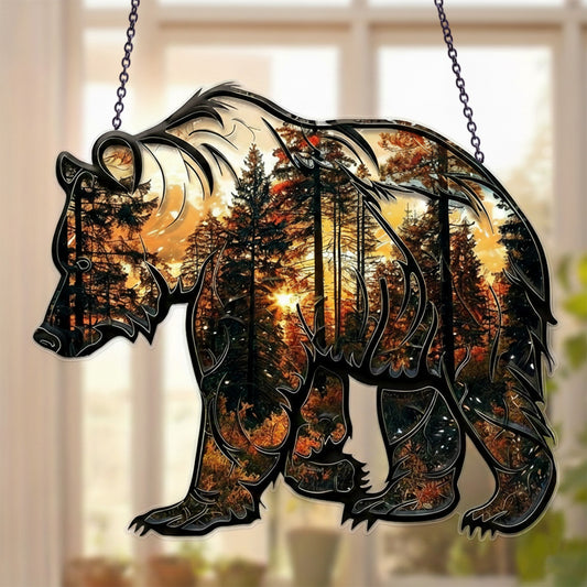 Bear Sunset Nature Faux Stained Glass Acrylic Suncatcher