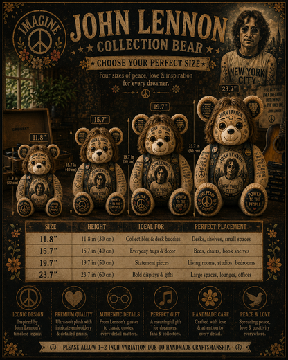 John Lennon Imagine Bear Custom Shaped Pillow – Peace & Love Classic Rock Music Lover Gift