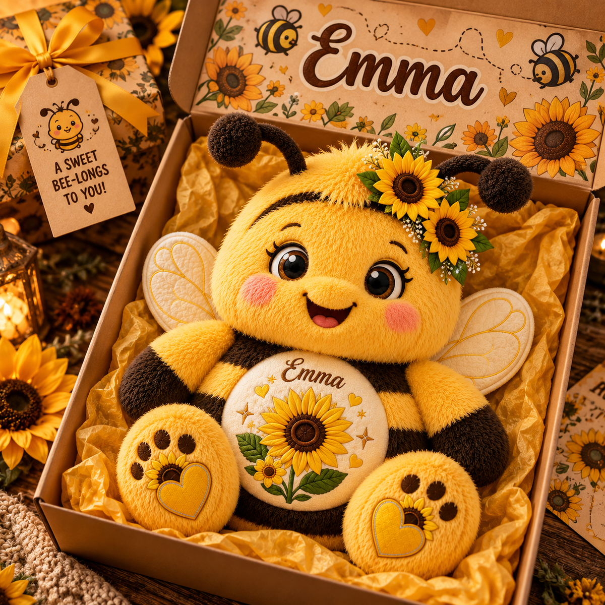 Personalized Cute Sunflower Bee Pillow