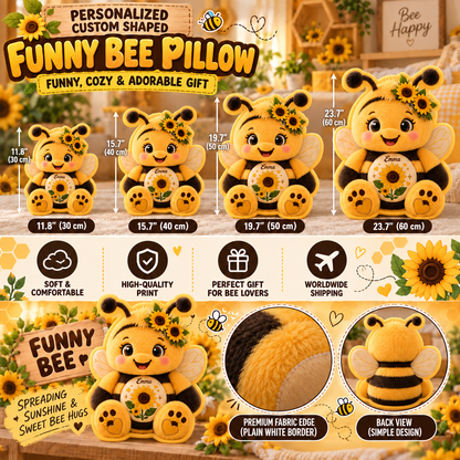 Personalized Cute Sunflower Bee Pillow