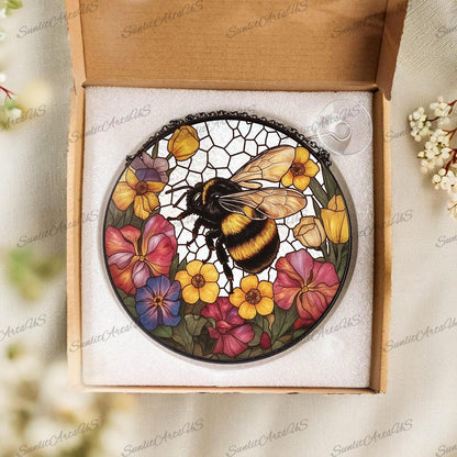 Bee Wildflower Stained Glass - Window Hanging Suncatcher Features