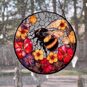 Bee Wildflower Stained Glass - Window Hanging Suncatcher Features