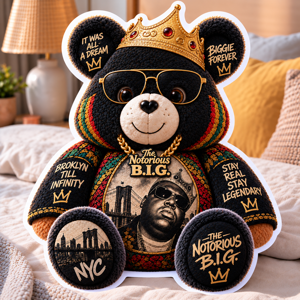 The Notorious B.I.G. Custom Shaped Bear Pillow – It Was All a Dream Hip Hop Legend Inspired Gift for Biggie Fans