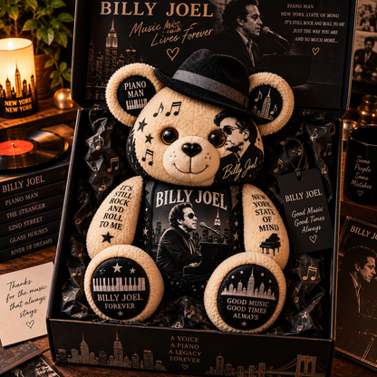 Billy Joel Piano Man Bear Custom Shaped Pillow – Music Legend Fan Gift, Classic Rock Collectible