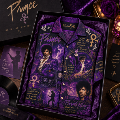 Prince Purple Rain Hawaiian Shirt – Music Legend Fan Gift, Purple Rock Music Lover Button-Up Shirt