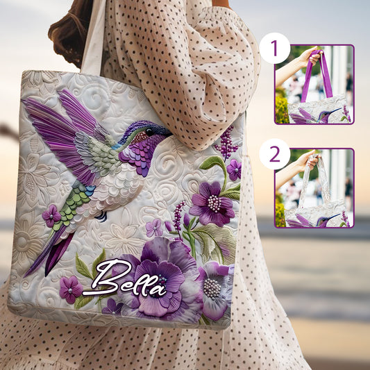 Personalized Hummingbird Floral Tote Bag