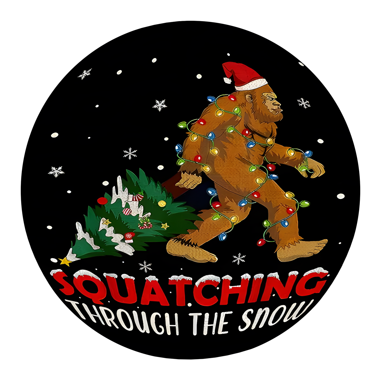 Funny Sasquatch & Christmas Tree Car Coaster