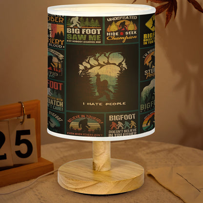Bigfoot Vintage I Hate People  Collection Wood Base Fabric Lamp,  Retro Home Décor Gift