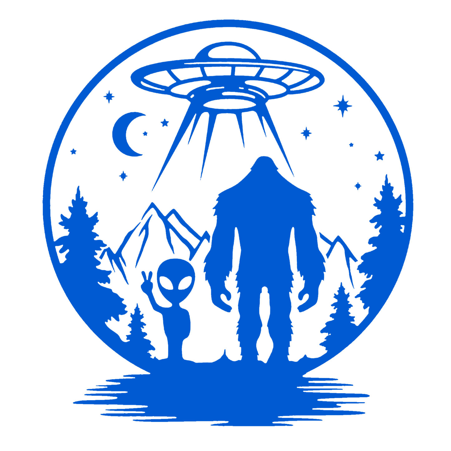 UFO, Alien & Bigfoot Forest Sticker