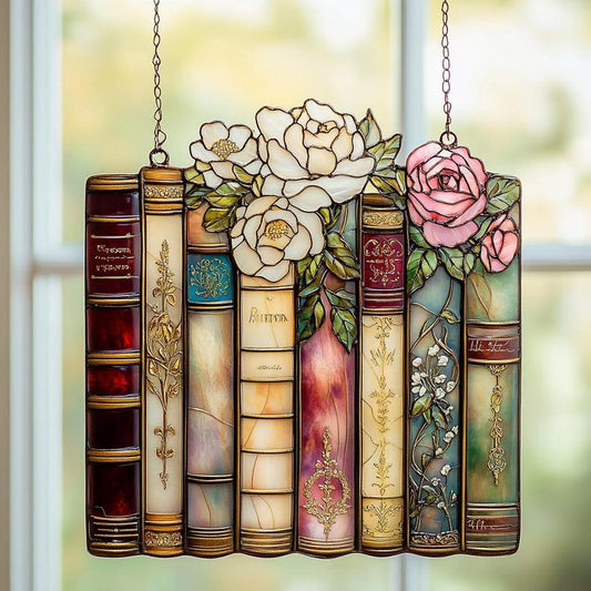 Jane Austen Book Stack Acrylic Suncatcher Window Hanging