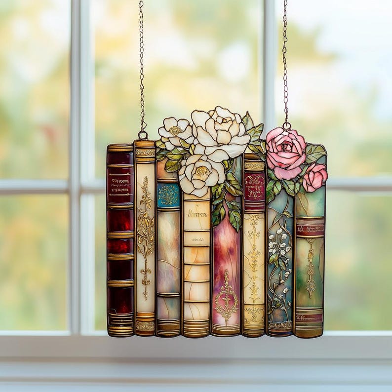 Jane Austen Book Stack Acrylic Suncatcher Window Hanging