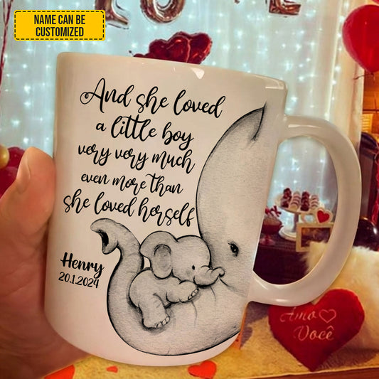 And She Loved - Personalized Elephant Mom & Baby White Mug