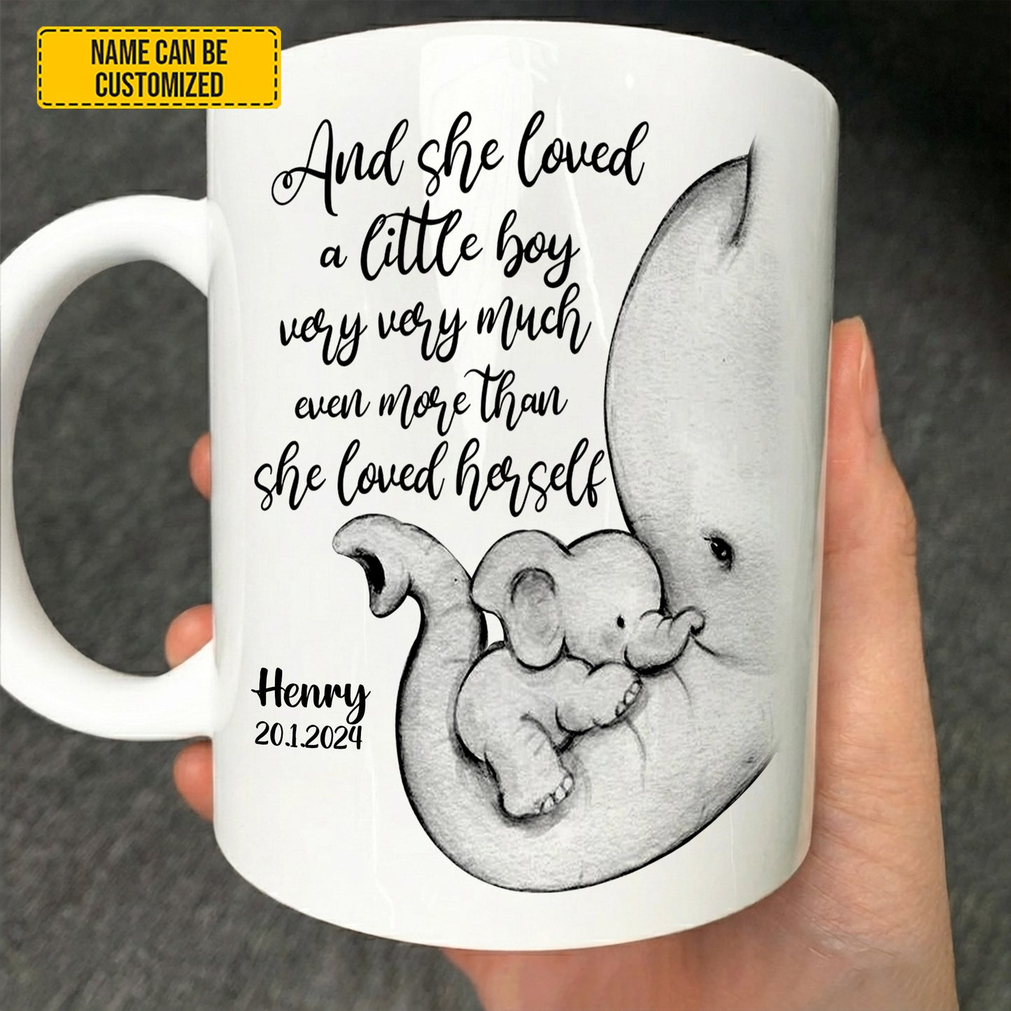 And She Loved - Personalized Elephant Mom & Baby White Mug