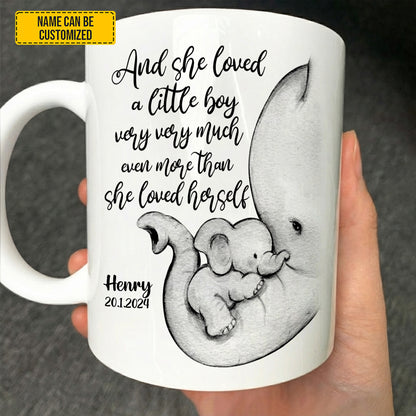 And She Loved - Personalized Elephant Mom & Baby White Mug